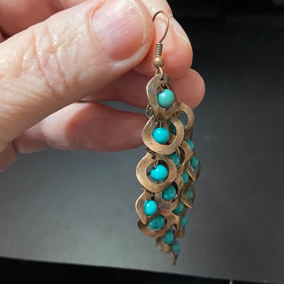 Elegant vintage Turquoise and metal Chandelier Earrings - Picture 11 of 16